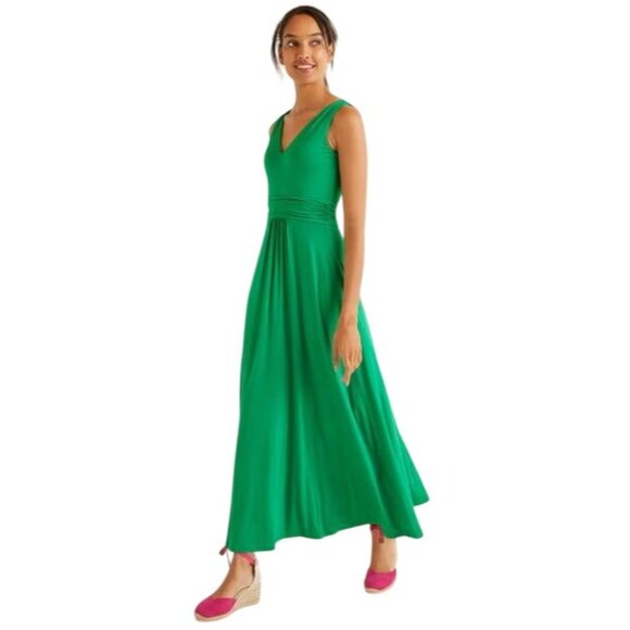 Boden Sienna Jersey Maxi Dress Size 6R Sleeveless V Neck Ruched Waist Green Chic - Picture 1 of 10